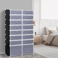 Schuhschrank DIY Schuhregal Garderobenschrank 16 Fächer, PP Schwarz + Weiß 95 x 37 x 160 cm