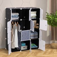 Kleiderschrank DIY Garderobe mit Kleiderstange 2 + 6 Fächer aus PP Schwarz + Weiß 111 x 47 x 145 cm