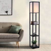 Stehleuchte mit Regalen Innenbeleuchtung Stehlampe E27 bis 40W Holzregal
