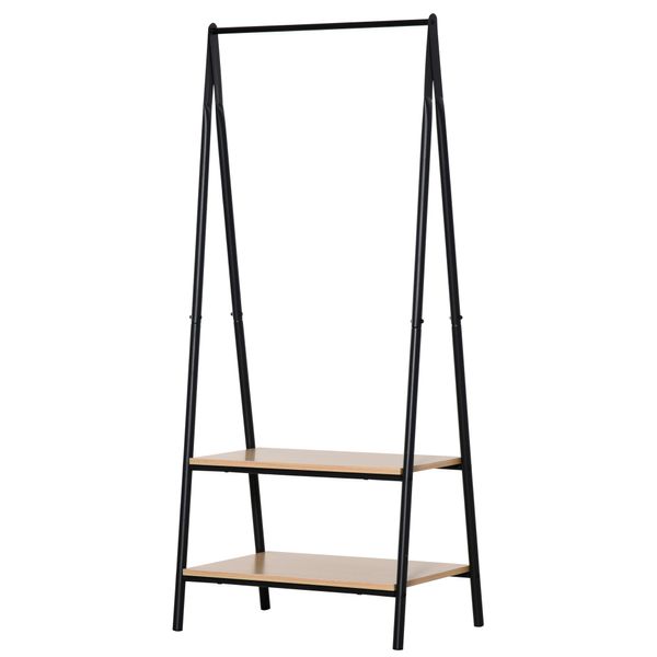 Gaderobenständer Kleiderständer Wäscheständer Metall + Holz Schwarz + Natur 64 x 42,5 x 149 cm
