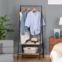 Gaderobenständer Kleiderständer Wäscheständer Metall + Holz Schwarz + Natur 64 x 42,5 x 149 cm