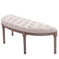 Polsterbank Sitzbank Lounge Sitzhocker Vintage Retro mit Knöpfen Sofa Couch Leinen + Holz beige 140,5 x 51 x 48 cm
