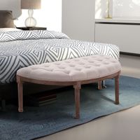 Polsterbank Sitzbank Lounge Retro mit Knöpfen Sofa Couch Leinen + Holz beige 140,5 x 51 x 48 cm