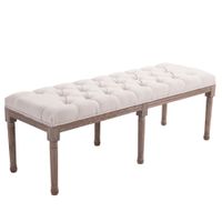 Polsterbank Sitzbank Lounge Sitzhocker Vintage Retro mit Knöpfen Leinen + Holz beige 142 x 47 x 51 cm