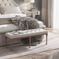 Polsterbank Sitzbank Lounge Sitzhocker Retro mit Knöpfen Leinen + Holz beige 142 x 47 x 51 cm