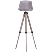 Stehlampe Tripod höhenverstellbar Schlafzimmer Standleuchte Stehleuchte 40 W Skandinavisch Holz + Leinen natur + grau 65 x 65 x (99–143) cm