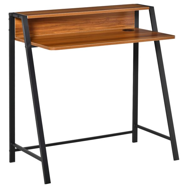 Schreibtisch  Bürotisch Arbeitstisch mit Ablagefach Kabeldurchlass Metall Walnuss 84 x 45 x 85 cm