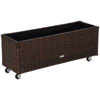 Poly Rattan Hochbeet mit Rollen Pflanzkasten mit Abflusslöchern Braun