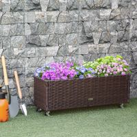 Poly Rattan Hochbeet mit Rollen Pflanzkasten mit Abflusslöchern Braun