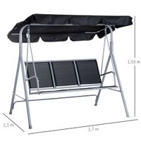 Hollywoodschaukel 3-Sitzer Metall Schwarz+Silber 171 x 108 x 154 cm