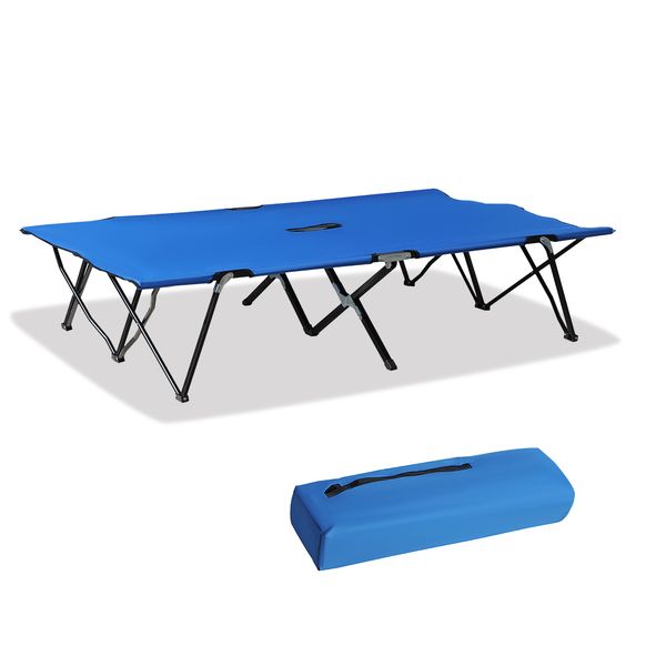 Campingbett Klappbar 2 Personen mit Tragetasche bis 136 kg Stahl Oxford Blau+Schwarz 193x125x40cm