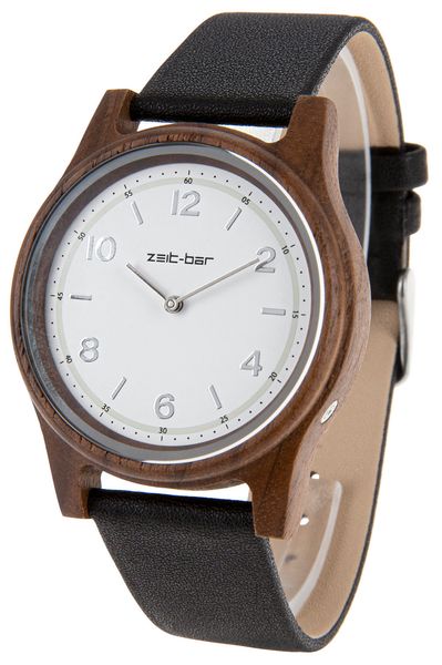 Funk-Armbanduhr, Holz-Gehäuse, Leder-Uhrband
