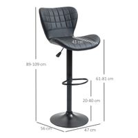 Barhocker 2er-Set mit Rückenlehne für Küche Esszimmer Kunstleder Schwarz 47 x 56 x 89-109 cm