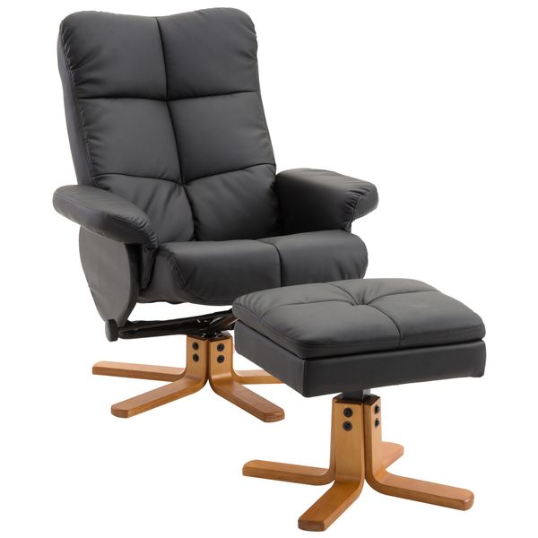 Relaxsessel Fernsehsessel 360° mit Hocker Liegefunktion Holzgestell Schwarz 80 x 86 x 99cm
