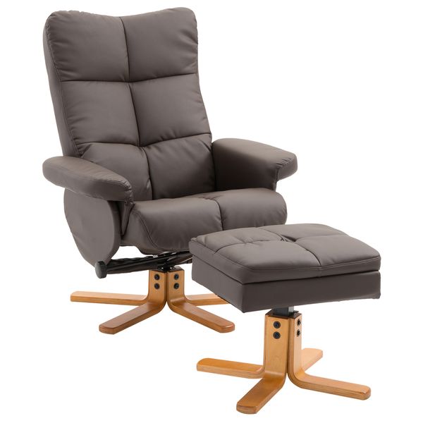 Relaxsessel 360° drehbarer Sessel mit Hocker Liegefunktion Holzgestell Braun 80 x 86 x 99cm