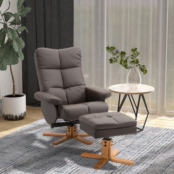 Relaxsessel 360° drehbarer Sessel mit Hocker Liegefunktion Holzgestell Braun 80 x 86 x 99cm
