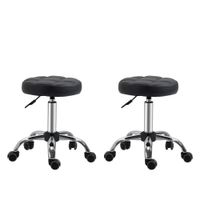 2er-Set Rollhocker Drehhocker mit Rädern Arbeitshocker höhenverstellbar drehbar Salon Hocker Salonstühle Kunstleder Schwarz Ø35,5 x 48-63H cm