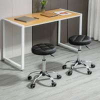 2er-Set Rollhocker Rädern Arbeitshocker höhenverstellbar Kunstleder Schwarz Ø35,5 x 48-63H cm