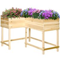 Hochbeet Holz Pflanzkasten mit Bewässerungssystem Vliesstoff Blumenkasten Blumentopf Kräuterbeet Natur 121 x 91 x 81 cm