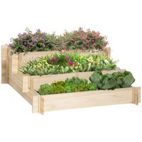 Hochbeet 3-stufige Gartenbeet Pflanzenbeet Kräuterbeet Blumentreppe für Balkon Garten Natur Holz 93 x 93 x 35 cm