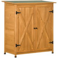 Gartenschrank Holz Geräteschrank mit 2 Tür Geräteschuppen mit Asphaltdach Natur 110 x 55 x117 cm