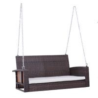 Hängebank 2-Sitzer Rattan Gartenschaukel mit Sitzkissen Hängeschaukel Hollywoodschaukel Schaukelbank Gartenbank Braun 127 x 57,5 x 60 cm
