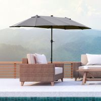 Sonnenschirm mit LED Doppelsonnenschirm 440 x 260 cm Gartenschirm Grau