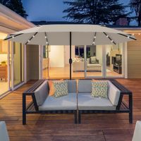 Sonnenschirm mit LED Doppelsonnenschirm 440 x 260 cm Gartenschirm Khaki
