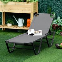 Sonnenliege Strandliege 5-Stufige Alu Relaxliege Texteline Grau+Schwarz 163 x 58,5 x 91 cm