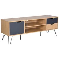 TV Schrank, TV-Kommode, Schrankelement mit Schublade und Offene Regale, Spanplatte, Metall, Grau, 140 x 39,5 x 49,5 cm