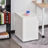 Rollcontainer mit 3 Schubladen, Büroschrank, Aufbewahrung, Stahl, Weiß, 39 x 48 x 59 cm