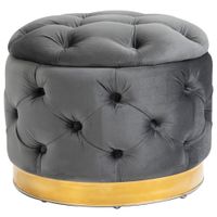 Vintage Hocker, Sitzhocker mit Stauraum, Polsterhocker, Stoff, Metall, Schaumstoff, Pappelholz, Kohlegrau, 55 x 55 x 42 cm