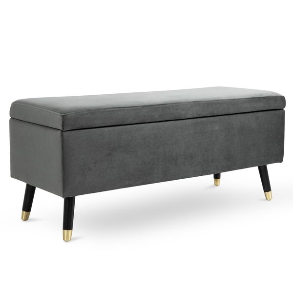Sitzbank, Polsterbank mit Stauraum, Metall, Schaumstoff, Kautschukholz, Kohlegrau, 110 x 43 x 45 cm