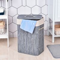 Wäschekorb, Wäschebox, Wäschesammler mit Deckel, Segeltuchsack, waschbarem Wäschesack, mit Griffen, Bambus , faltbar, 72L, Grau, 40 x 30 x 60 cm…
