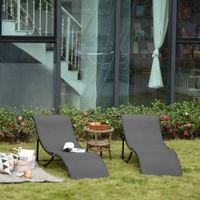 2er Set Sonnenliege Gartenliegen Stoffliege ergonomisch Aluminium Dunkelgrau 165 x 61 x 63 cm