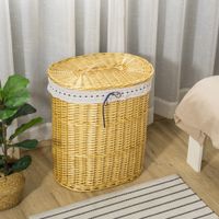 Wäschekorb aus Weide Weidenrute Wäschesammler geflochten mit Deckel Natur 100L 51 x 38 x 57 cm