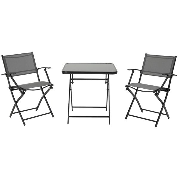 Sitzgruppe klappbar 3tlg. Balkonset Balkonmöbel 1 Tisch+2 Stühle Metall Mesh Schwarz+Grau
