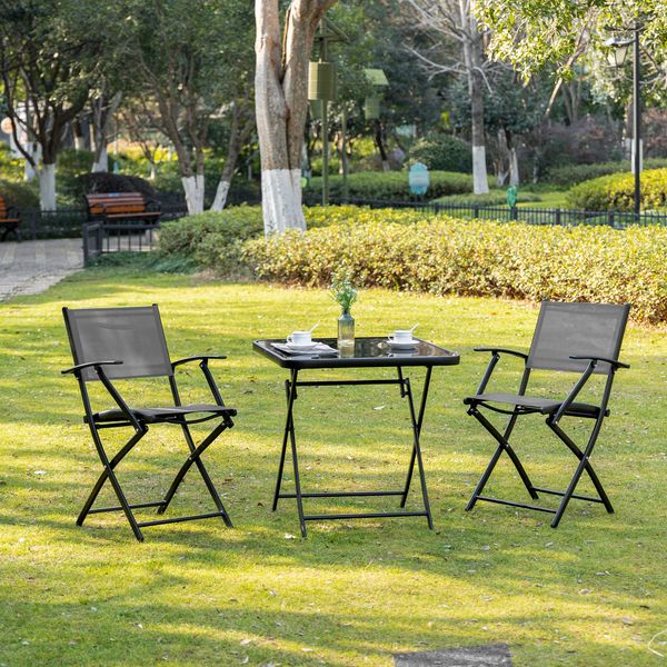 Sitzgruppe klappbar 3tlg. Balkonset Balkonmöbel 1 Tisch+2 Stühle Metall Mesh Schwarz+Grau
