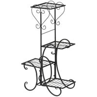 Blumenregal aus Metall 4 Ebenen Pflanzenregal Blumentreppe Blumenständer für innen und außen Garten Balkon Schwarz 45 x 24,5 x 80 cm