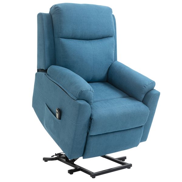 elektrischer Aufstehsessel Sessel mit Aufstehhilfe für Senioren Leinen-Touch Blau 83 x 89 x 102 cm