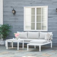3-teiliges Gartenmöbel-Set mit Beistelltisch mit Kissen L-Form Outdoor Aluminium Cremeweiß