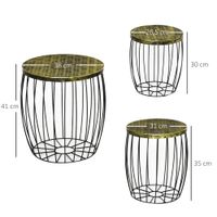 3er-Set Couchtische Satztisch Gartenmöbel Metall Natur+Schwarz 3 Größen