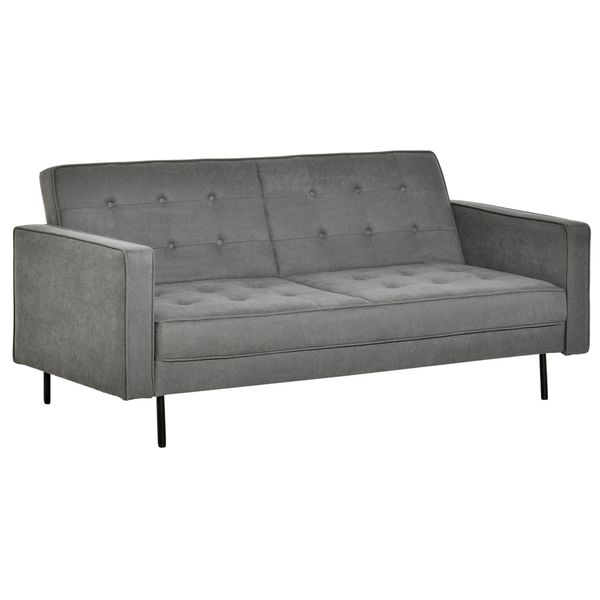 Schlafsofa 3-Sitzer Schlafcouch mit verstellbarer Winkel Vintage Eukalyptusholz Baumwolle Grau