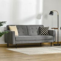 Schlafsofa 3-Sitzer Schlafcouch mit verstellbarer Winkel Vintage Eukalyptusholz Baumwolle Grau