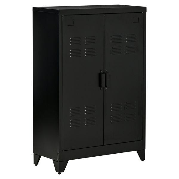 Sideboard Aktenschrank mit Lamellentüren mit 2 verstellbaren Einlegeböden Schwarz 75 x 33 x 110 cm