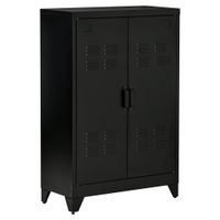 Sideboard Aktenschrank mit Lamellentüren Kleiderschrank Lagerschrank industriell Metall Schrank mit 2 verstellbaren Einlegeböden Wohnzimmer Schlafzimmer Schwarz 75 x 33 x 110 cm