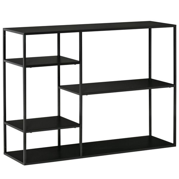 Standregal Bücherregal mit 5 offenen Fächern Küchenregal Metall Schwarz 120 x 35 x 87,5 cm