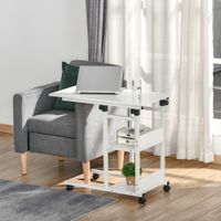 Beistelltisch mit Rollen, Nachttisch höhenverstellbar 2 Regale Metall Weiß 80x40x72-82cm