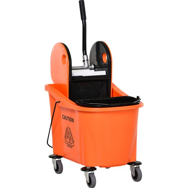 Reinigungswagen Fahreimer Putzeimer Wischwagen mit Auswringvorrichtung 36 Liter, Schwarz+Orange, 54 x 41 x 91,5 cm