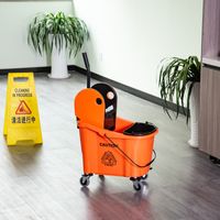 Reinigungswagen Fahreimer Putzeimer Wischwagen mit Auswringvorrichtung 36 Liter, Schwarz+Orange, 54 x 41 x 91,5 cm